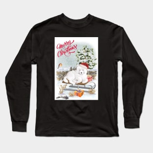 Samoyed Merry Christmas Santa Dog Holiday Greeting Long Sleeve T-Shirt